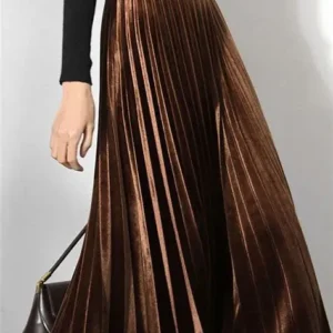 Brown Pleated Long Skirt