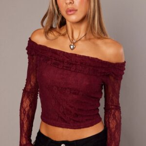 Red Off Shoulder Top Long Sleeve