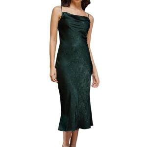 FableStreet Satin Cowl Neck Slip Dress - Olive